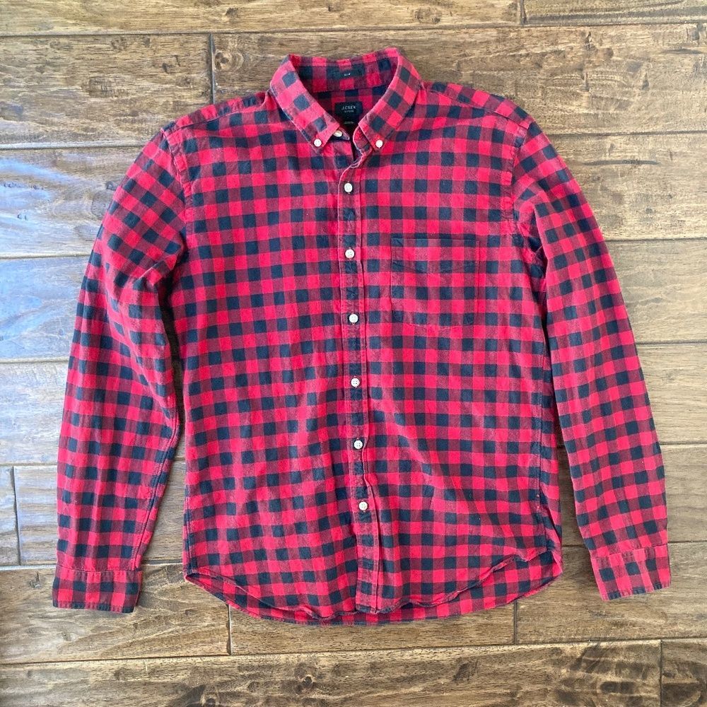 J. Crew Men's Large Slim Fit Oxford Long Slv Button Down Shirt Red Buffalo Check